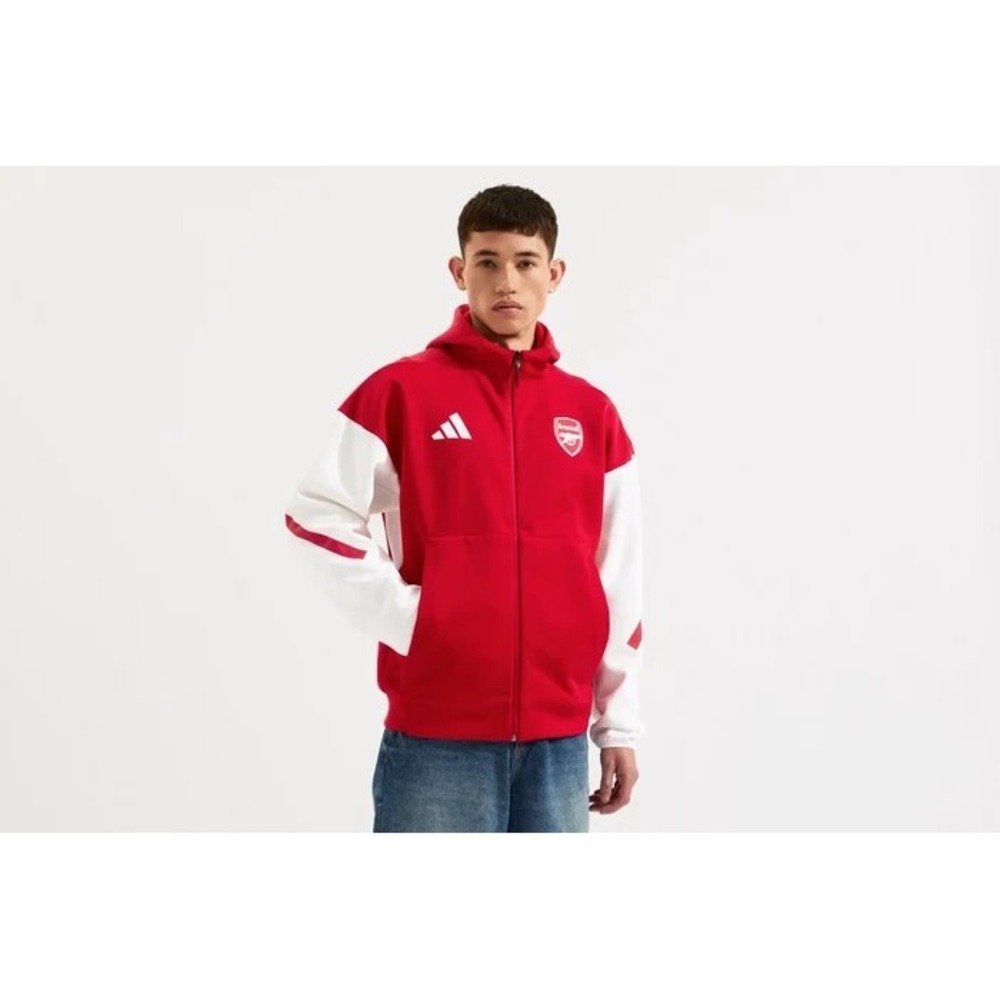 Mens Size L Adidas Arsenal FC ZNE Anthem Hooded Jacket Full Zip Red White JM9409
